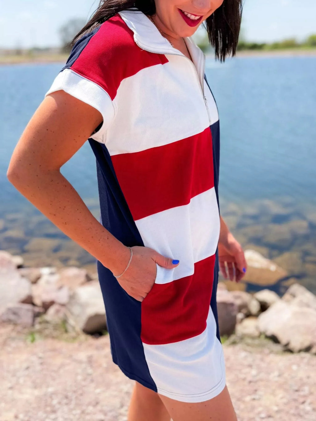 Americana Colorblock Stripes Zip up Collared T Shirt Mini product image 4