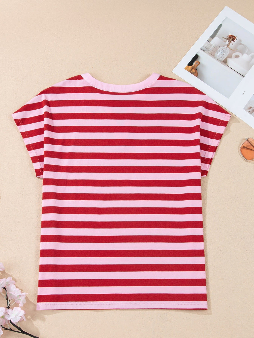 Stripe Split V Neck Casual T Shirt product image 4
