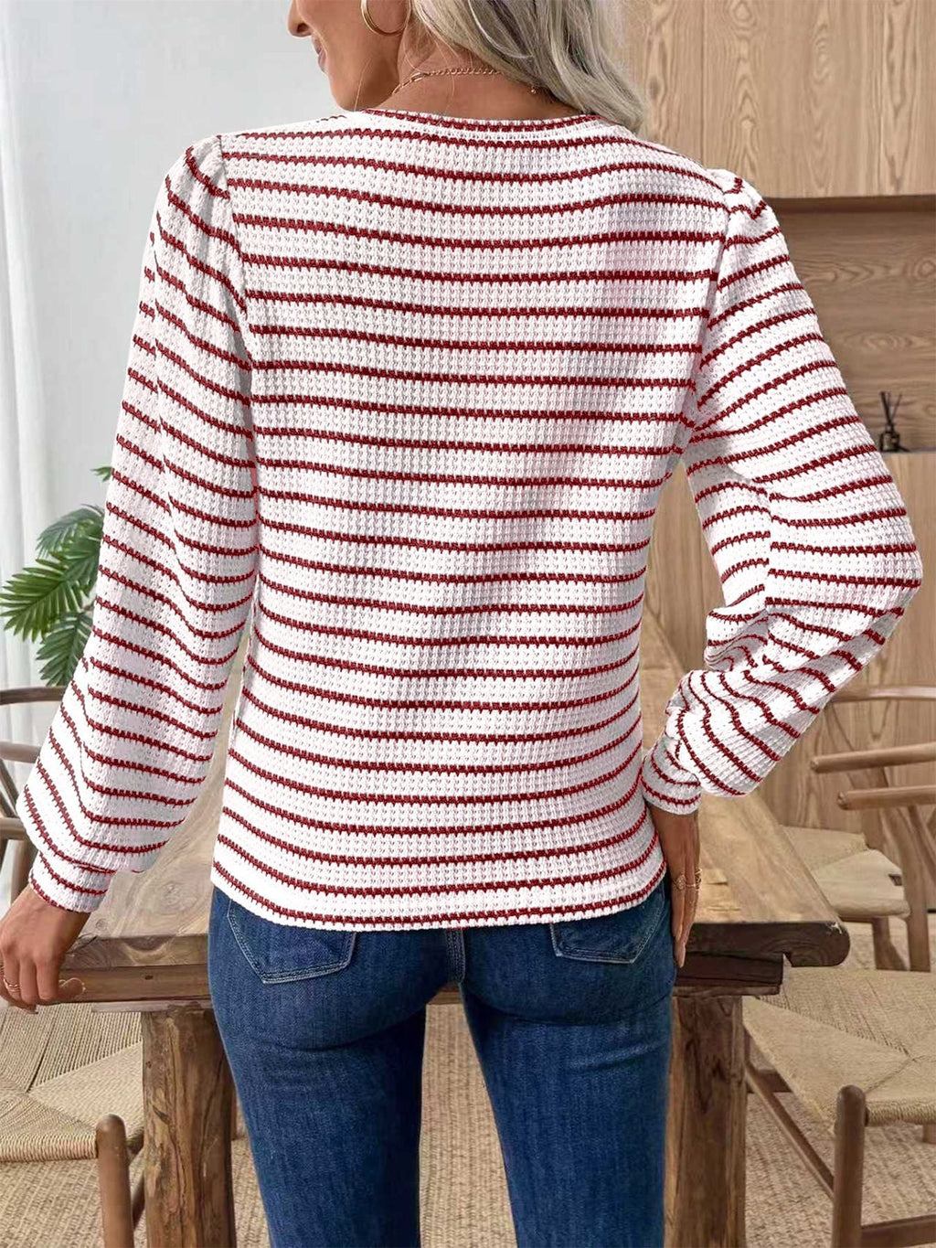 Striped Long Sleeve Texture Knit T-Shirt product image 5