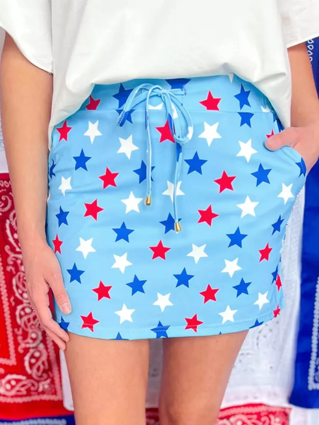 Patriotic Star Printed Beaded Drawstring Mini Skort product image 1
