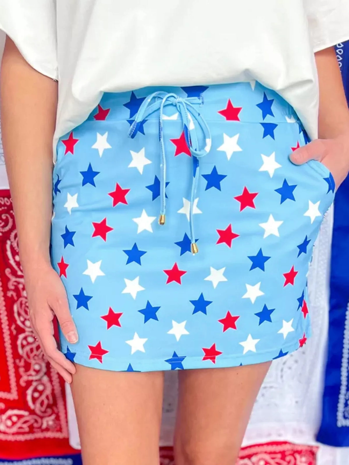 Patriotic Star Printed Beaded Drawstring Mini Skort product image 1