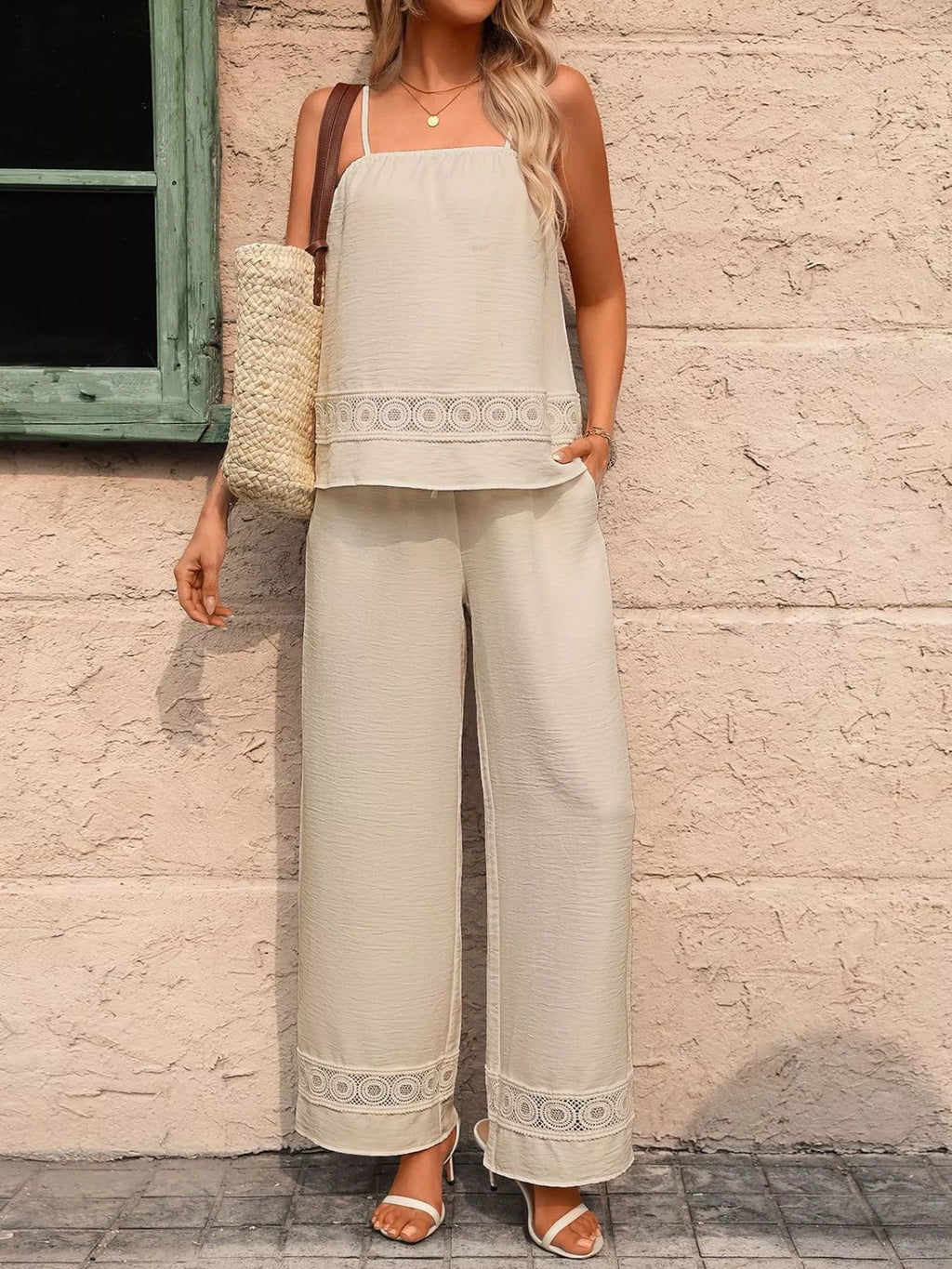 Lace Trim Cami and Wide Leg Pants Set product image 6