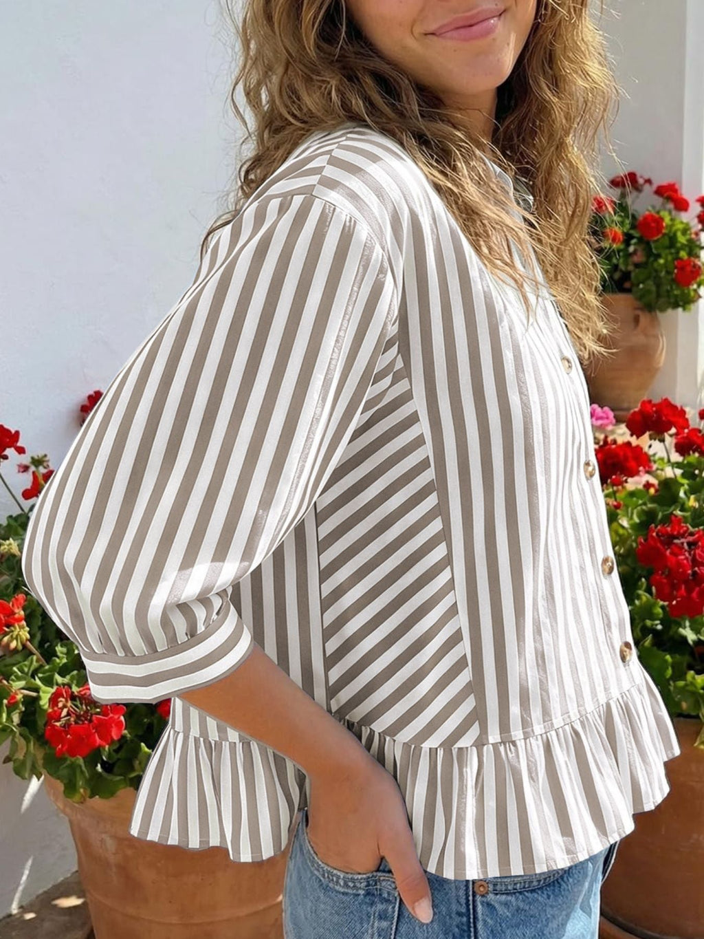 Striped Ruffle Hem Button-Down Shirt product image 18