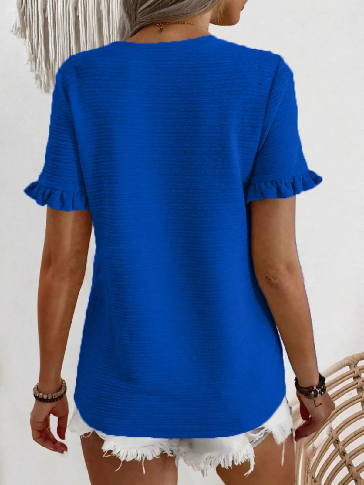 Textured Ruffle Sleeve Round Neck T-Shirt product image 15