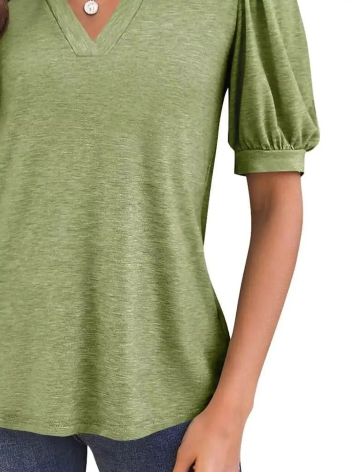 Puff Sleeve Notched Casual T-Shirt product image 6