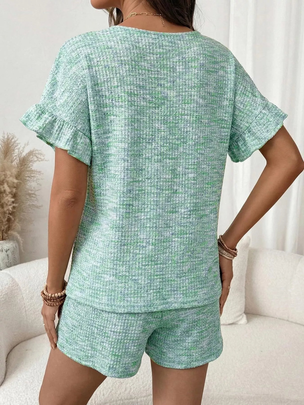 Ruffle Sleeve Textured Top and Shorts Set product image 18
