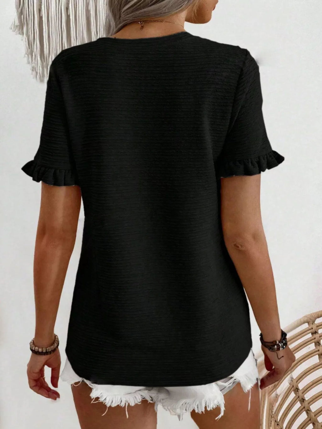 Textured Ruffle Sleeve Round Neck T-Shirt product image 24