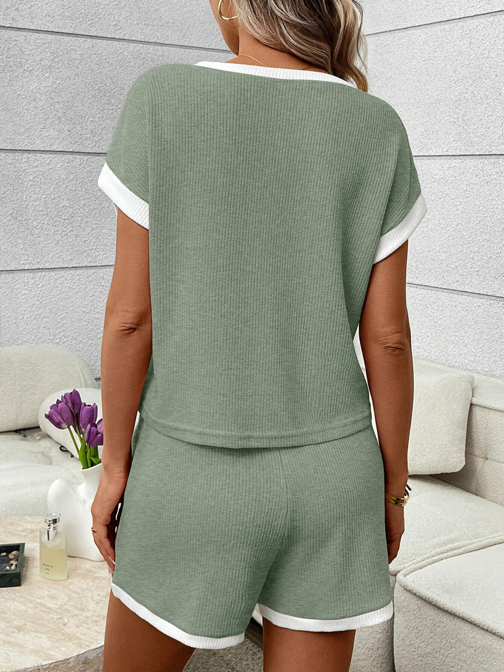 Contrast Trim Short Sleeve Top and Shorts Set product image 26