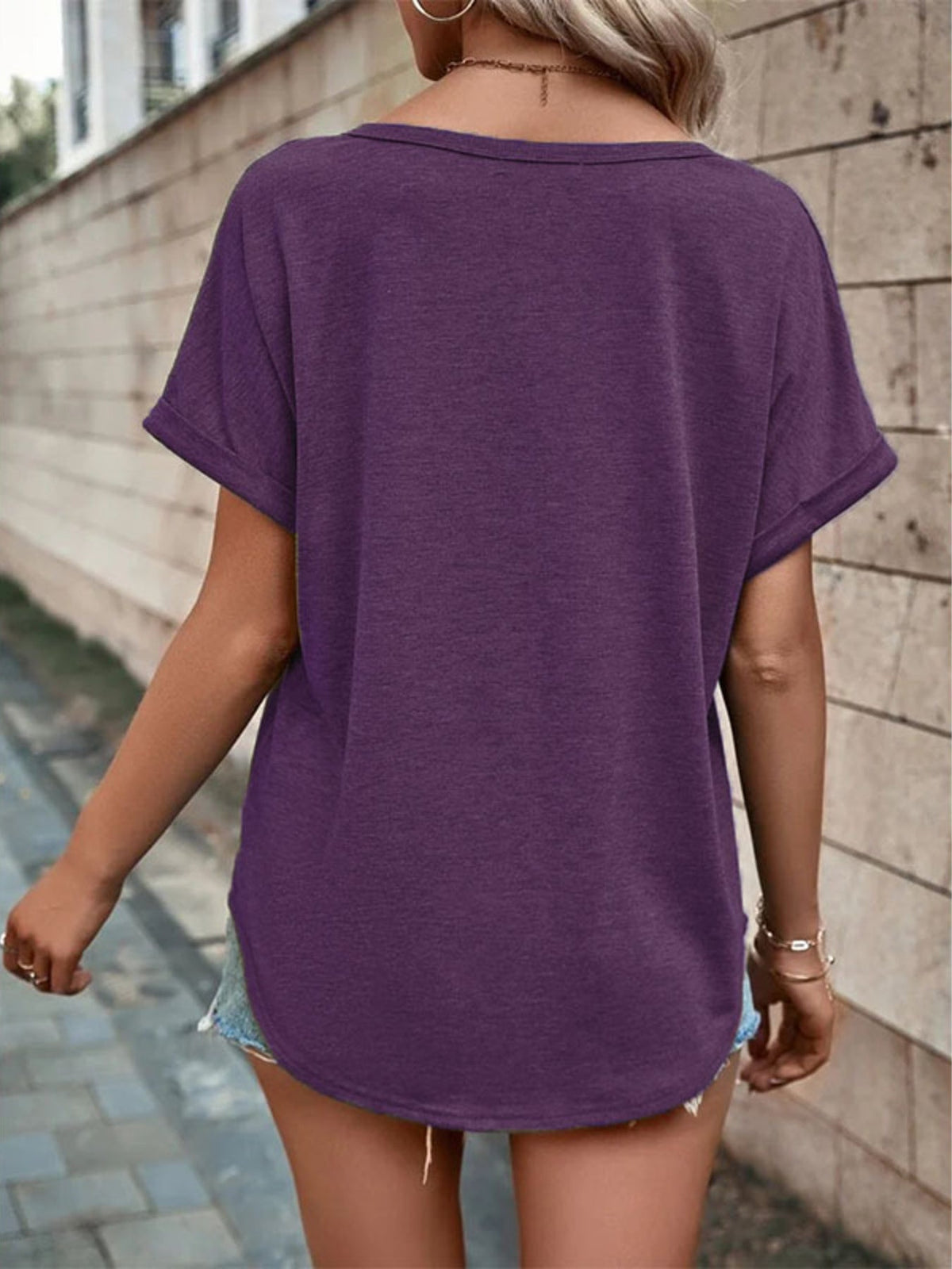 Full Size Decor Button Short Sleeve T-Shirt product image 20