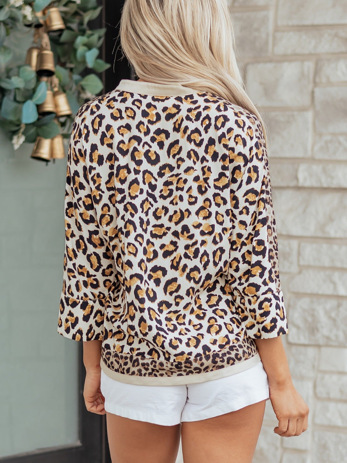 Mixed Leopard Patchwork 3/4 Sleeve Loose Shirt product image 2