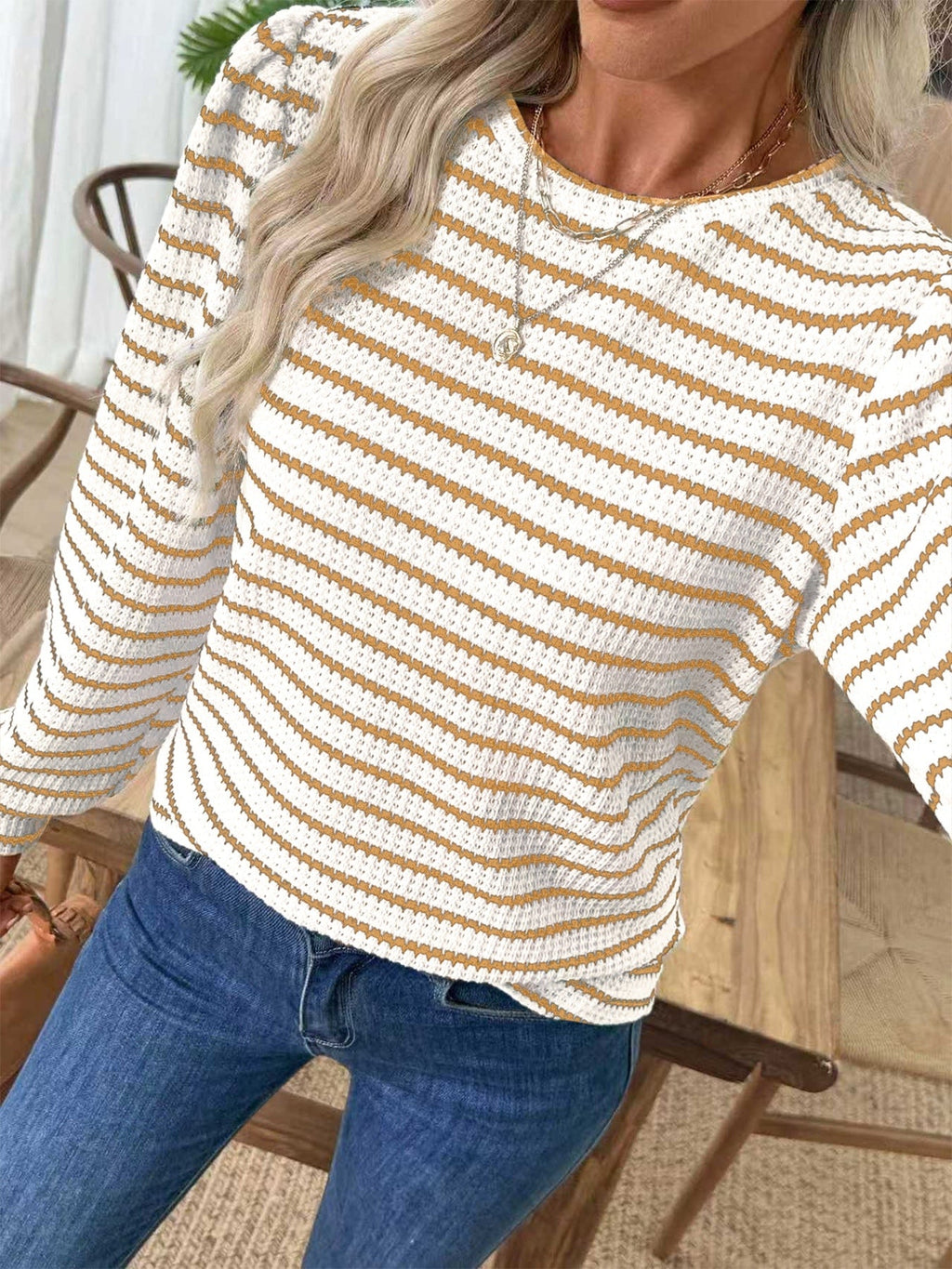 Striped Long Sleeve Texture Knit T-Shirt product image 7