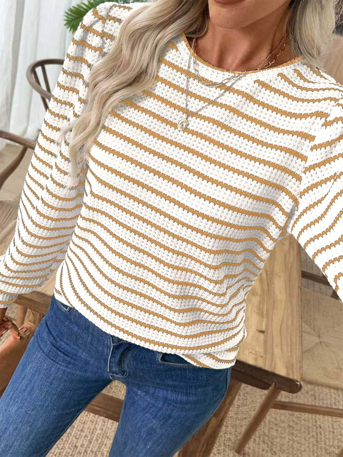 Striped Long Sleeve Texture Knit T-Shirt product image 7