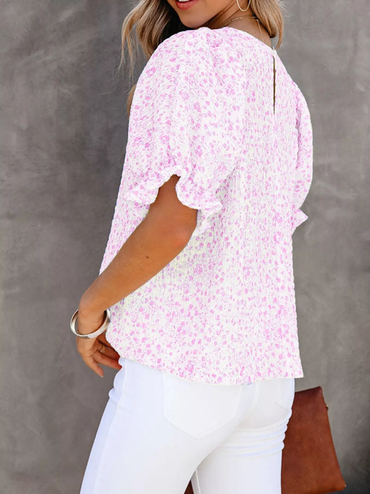 Full Size Floral Print Ruffle Sleeve Blouse
