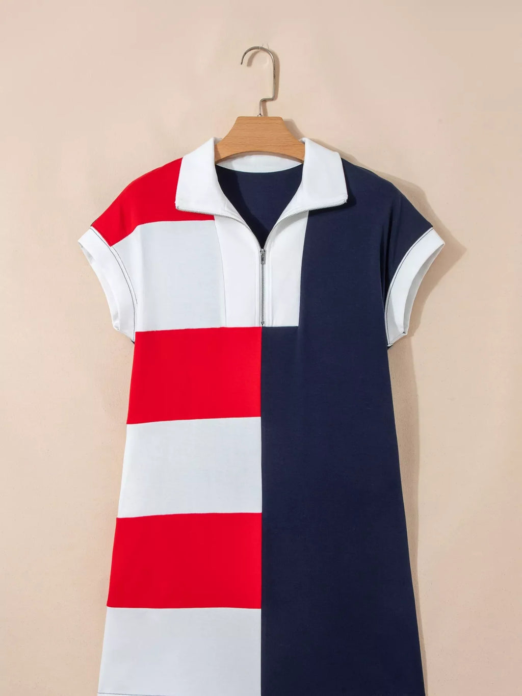 Americana Colorblock Stripes Zip up Collared T Shirt Mini product image 5