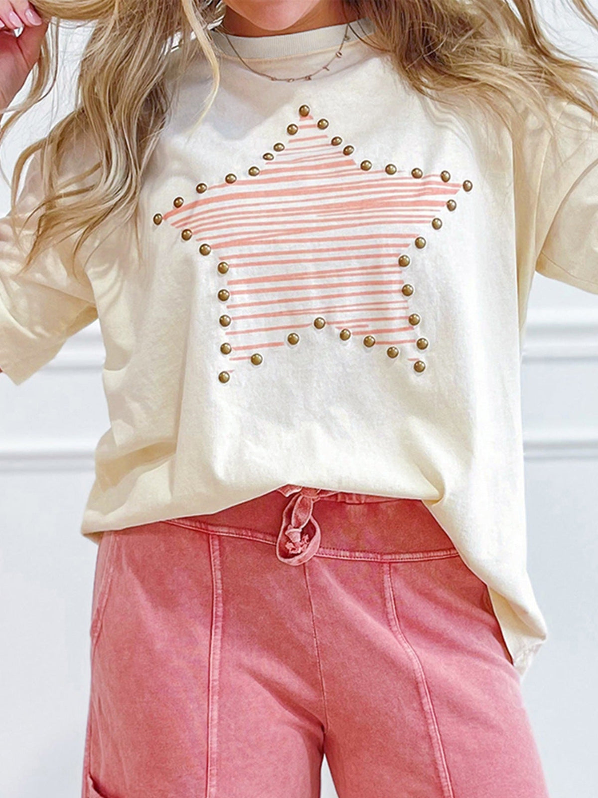 Star Print Stud Detail Cotton Jersey Top product image 1