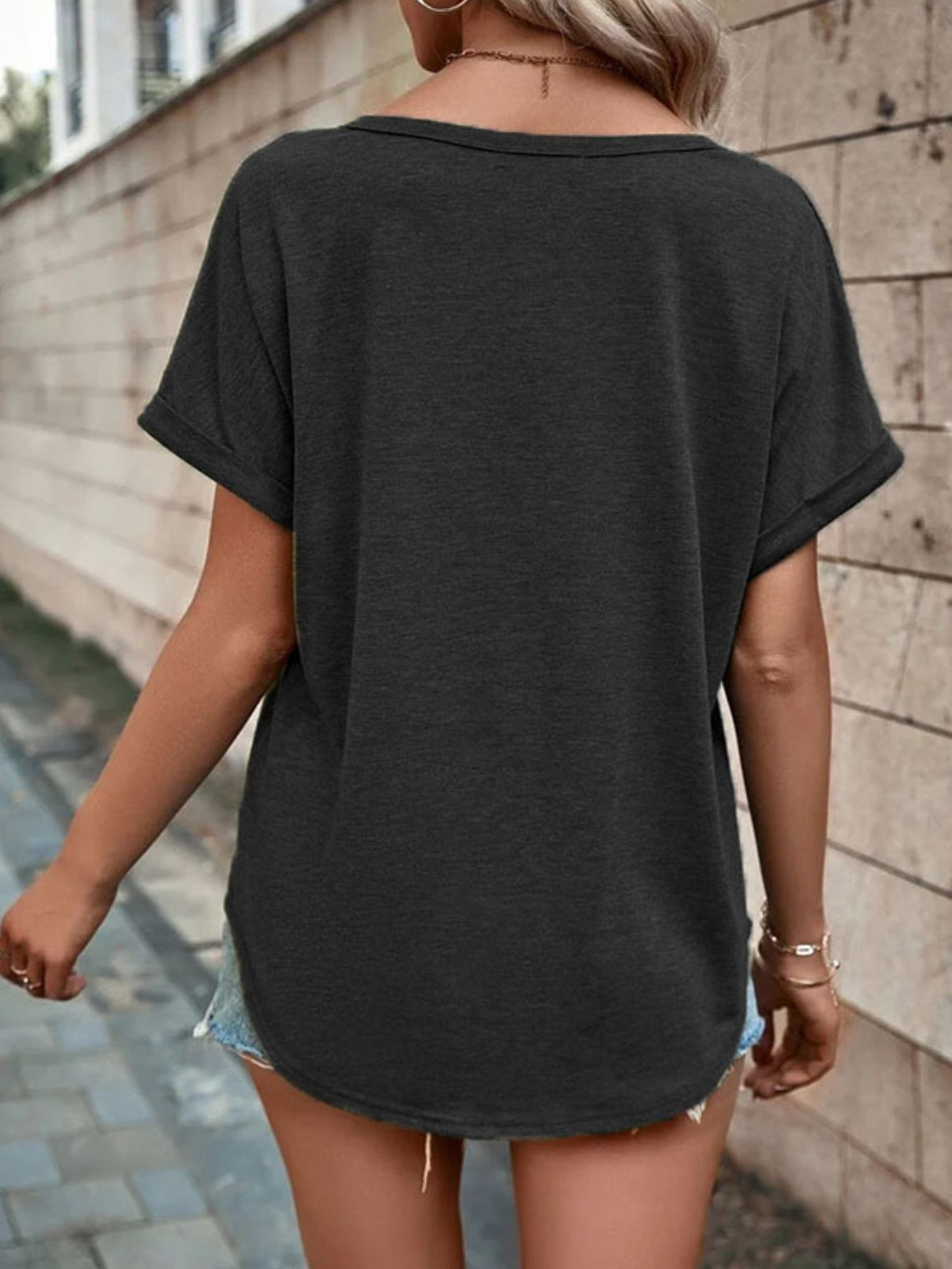Full Size Decor Button Short Sleeve T-Shirt product image 28
