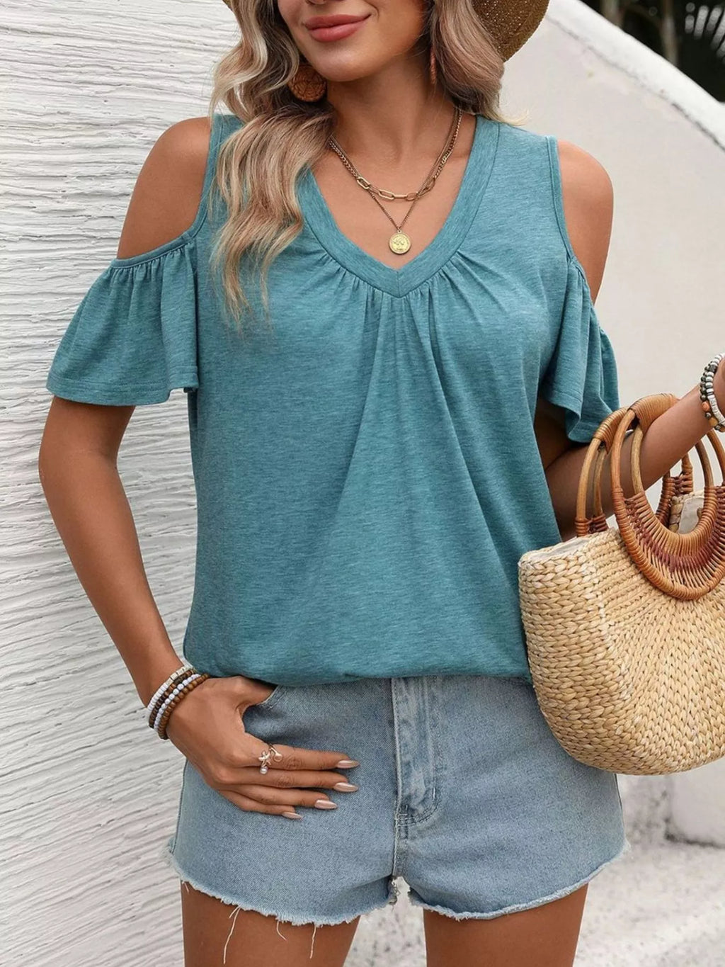 Cold Shoulder V-Neck T-Shirt product image 8