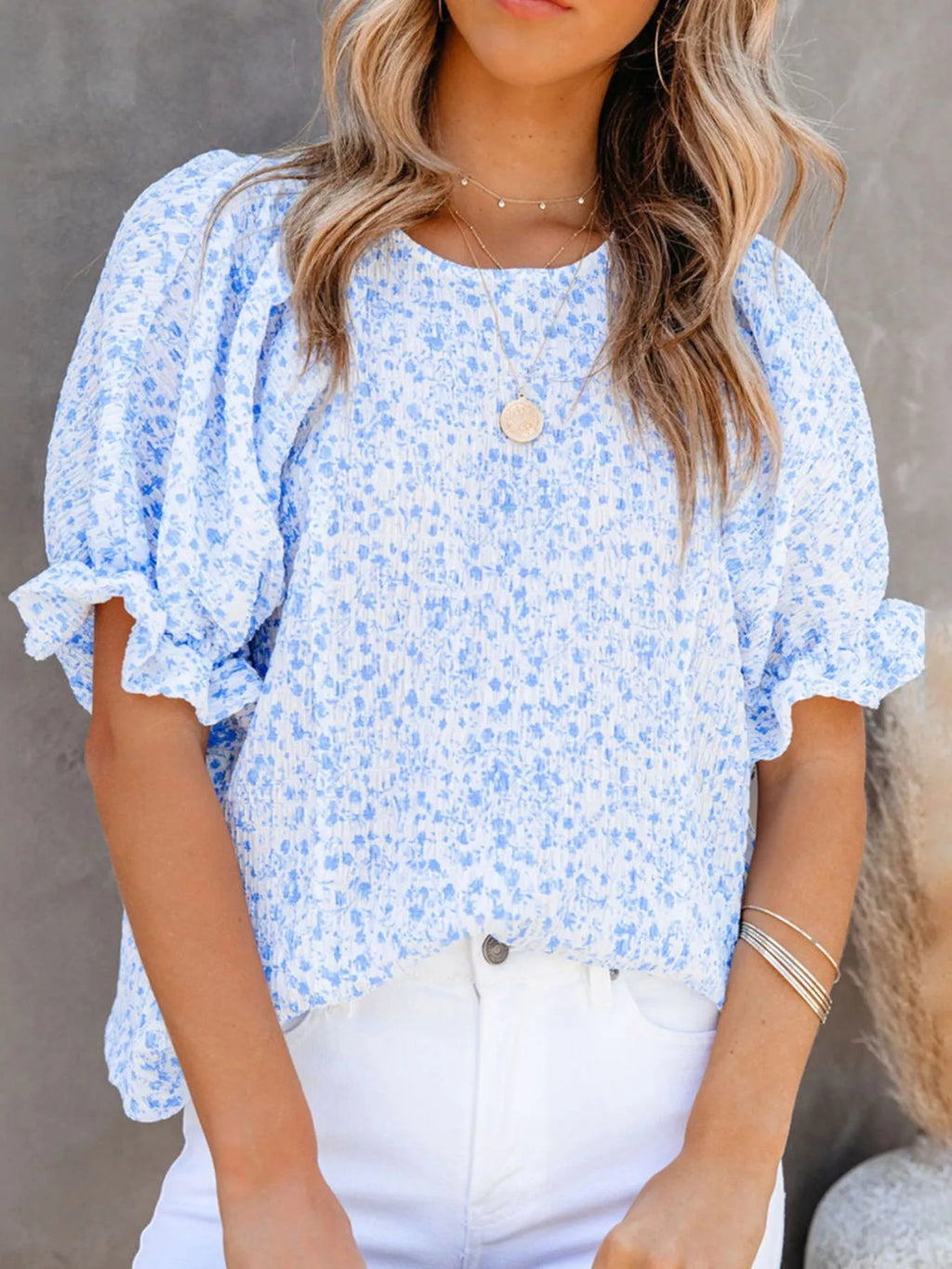 Full Size Floral Print Ruffle Sleeve Blouse