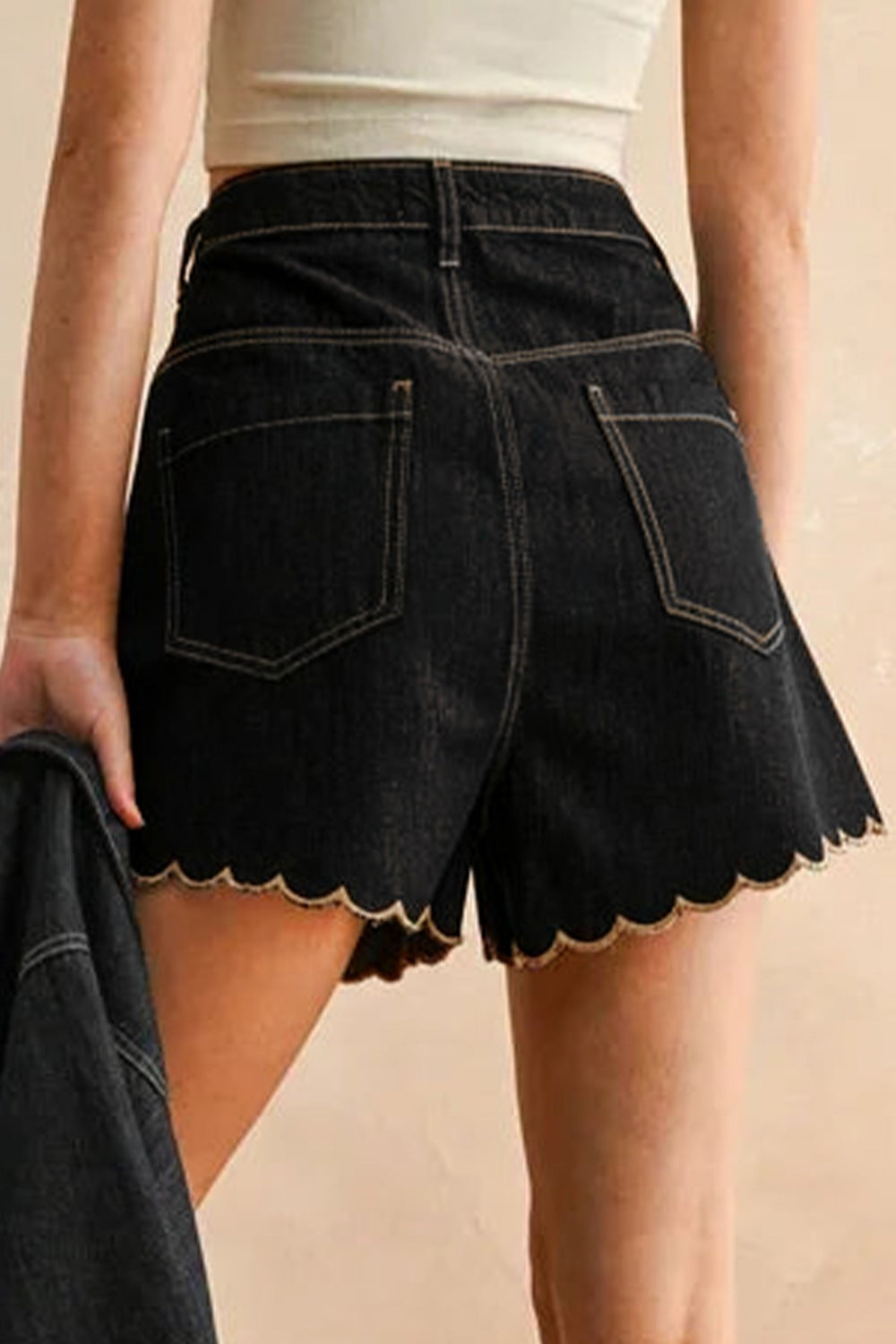 Scalloped Hem Denim Shorts product image 5