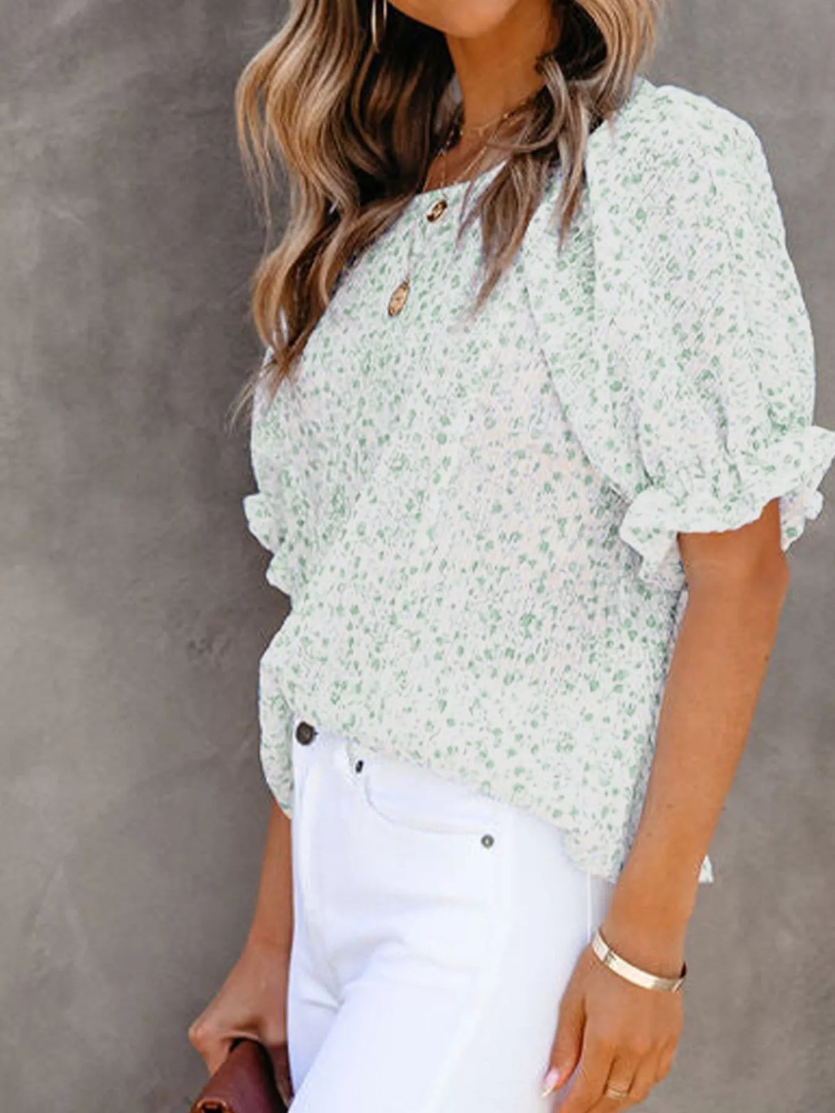 Full Size Floral Print Ruffle Sleeve Blouse