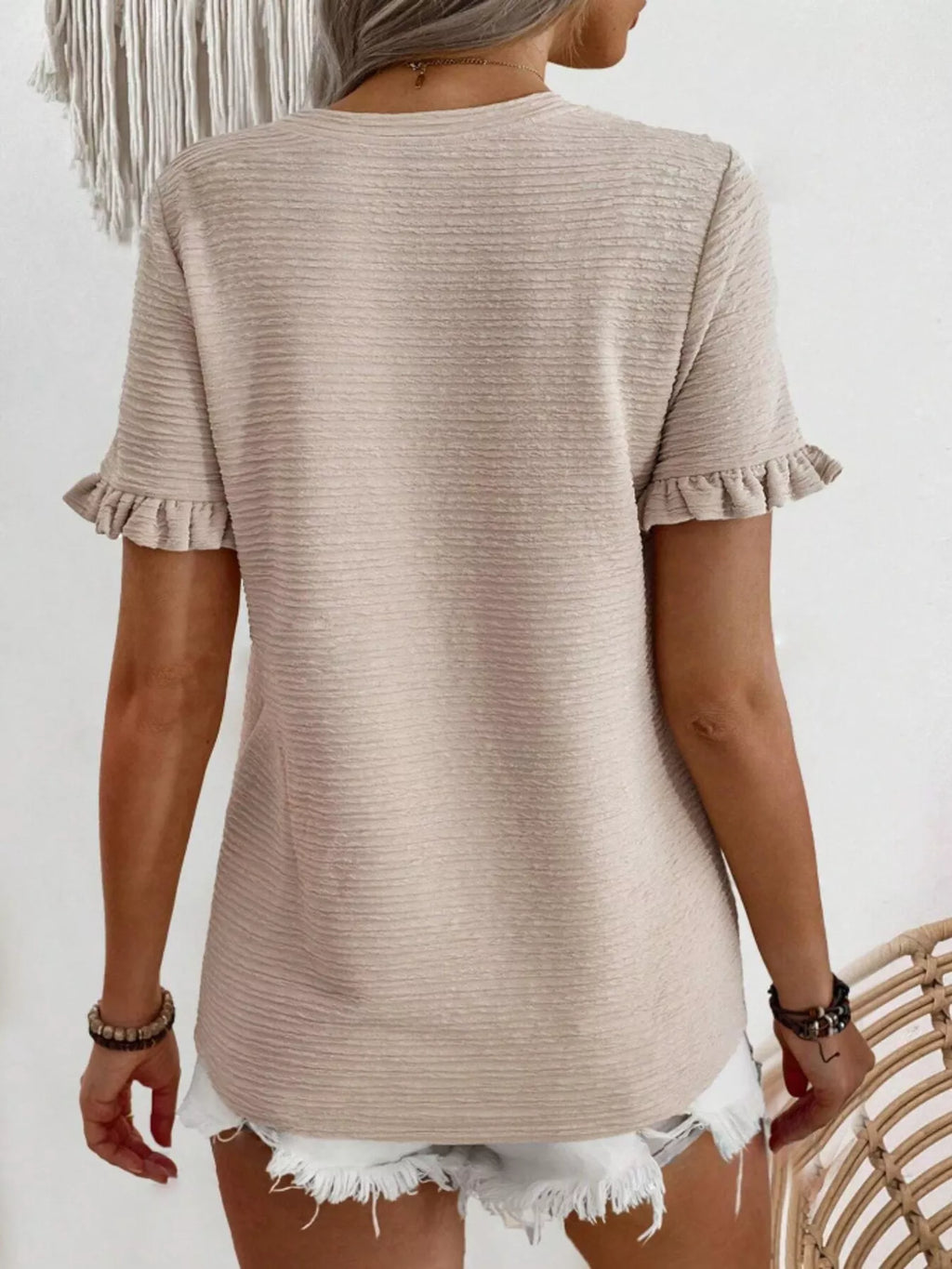 Textured Ruffle Sleeve Round Neck T-Shirt product image 20