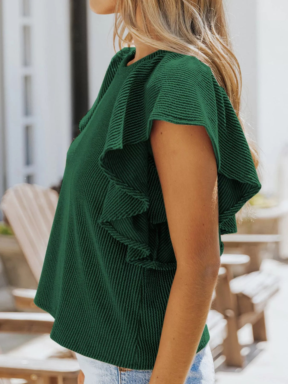 Full Size Ruffled Sleeve Ribbed Knit T-Shirt product image 8