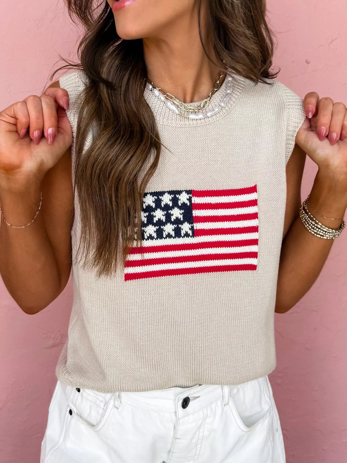 American Flag Graphic Knit Sweater Vest
