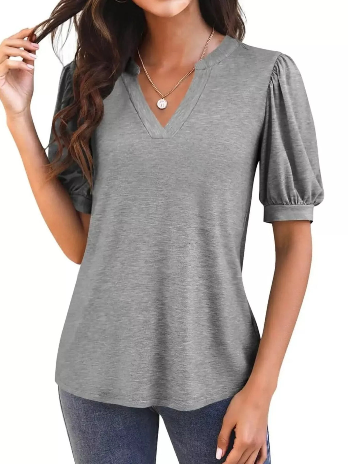 Puff Sleeve Notched Casual T-Shirt product image 28