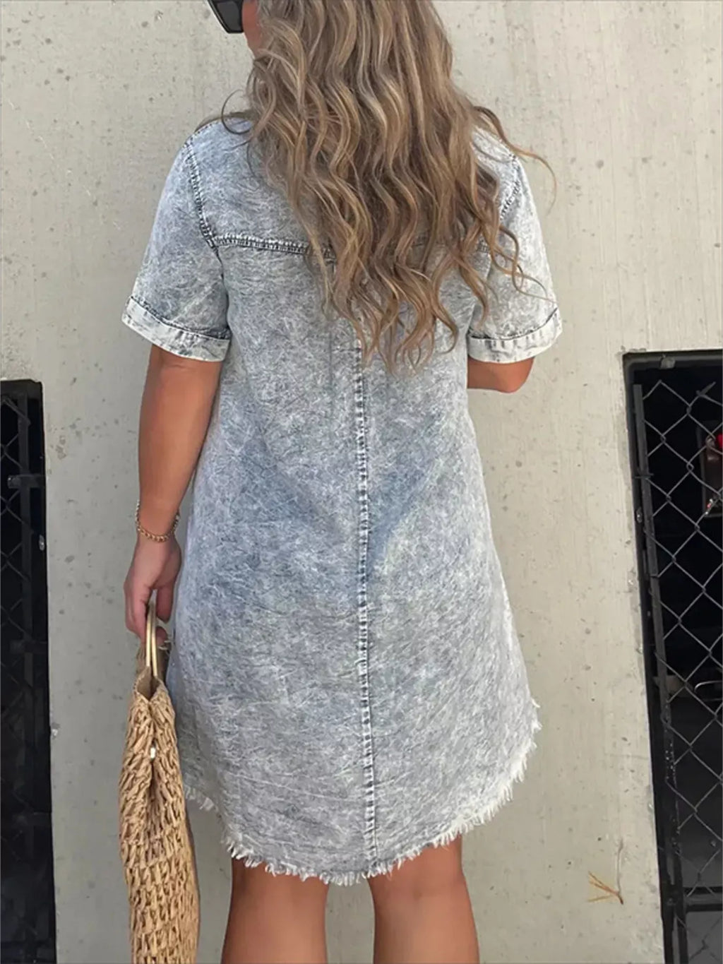 Full Size Raw Hem Short Sleeve Dress
