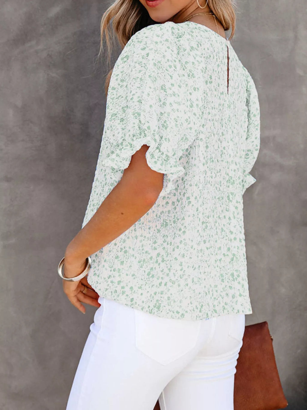 Full Size Floral Print Ruffle Sleeve Blouse