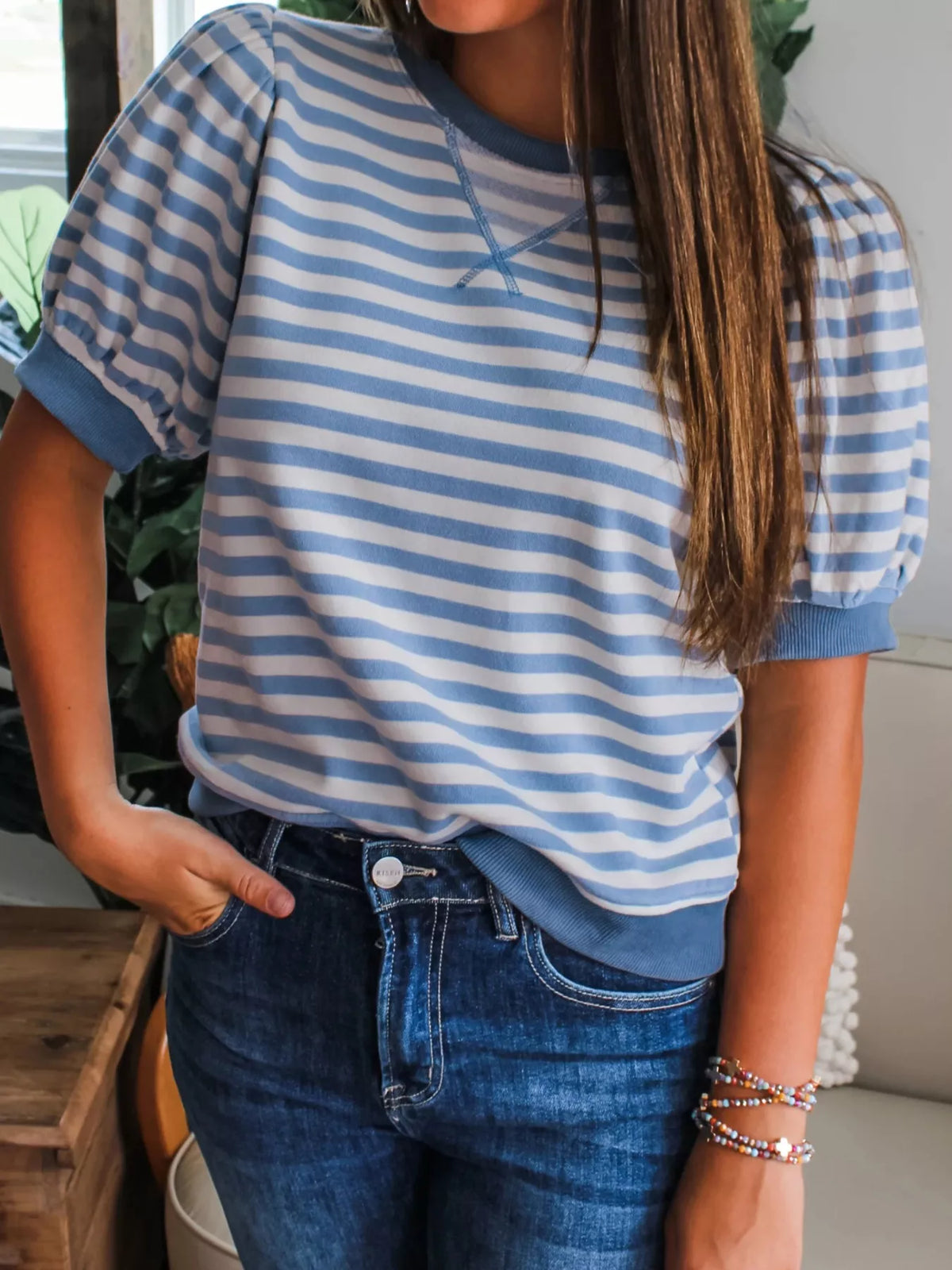 Stripe Short Bubble Sleeve T Shirt product image 6