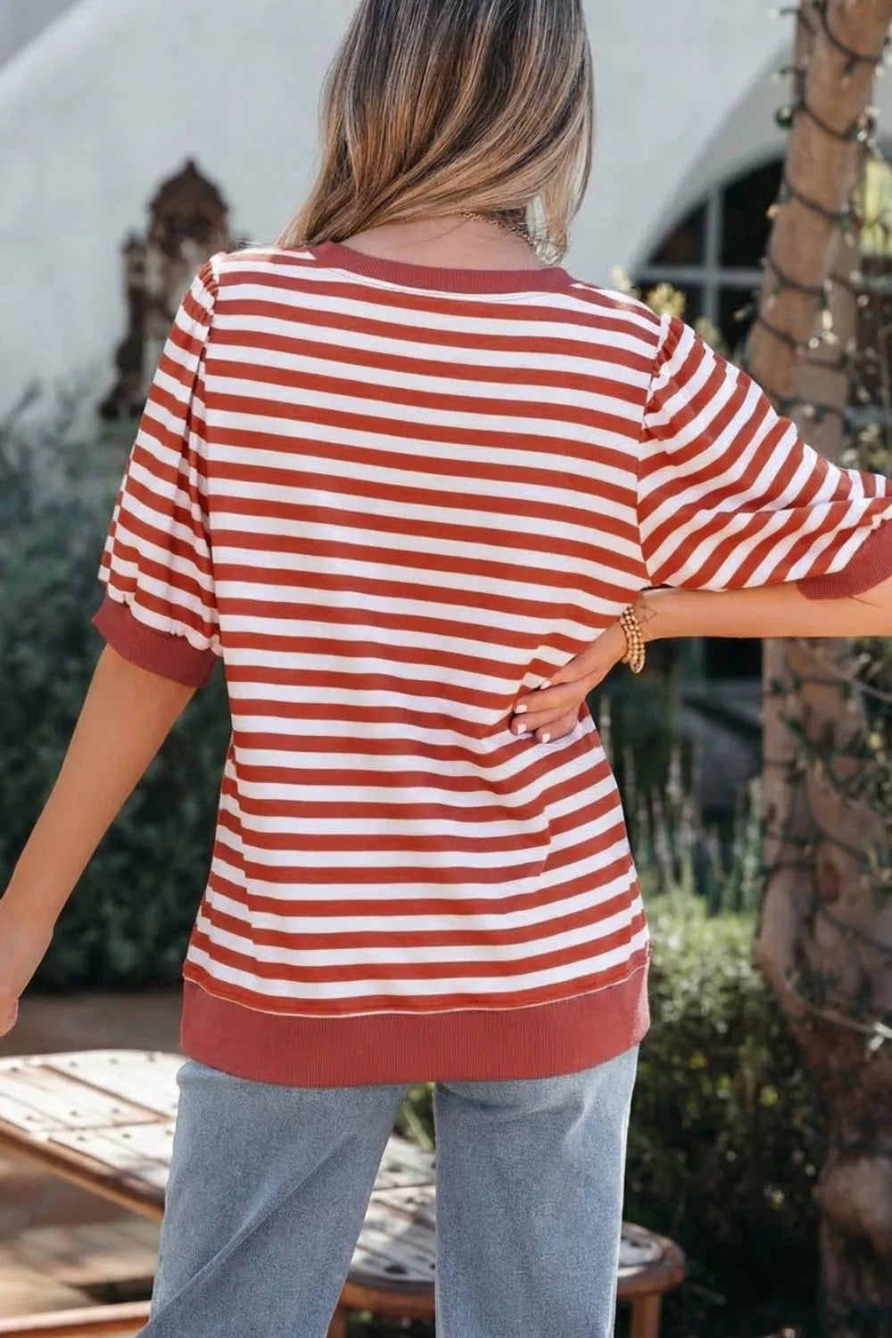 Striped Puff Sleeve Casual T-Shirt product image 4