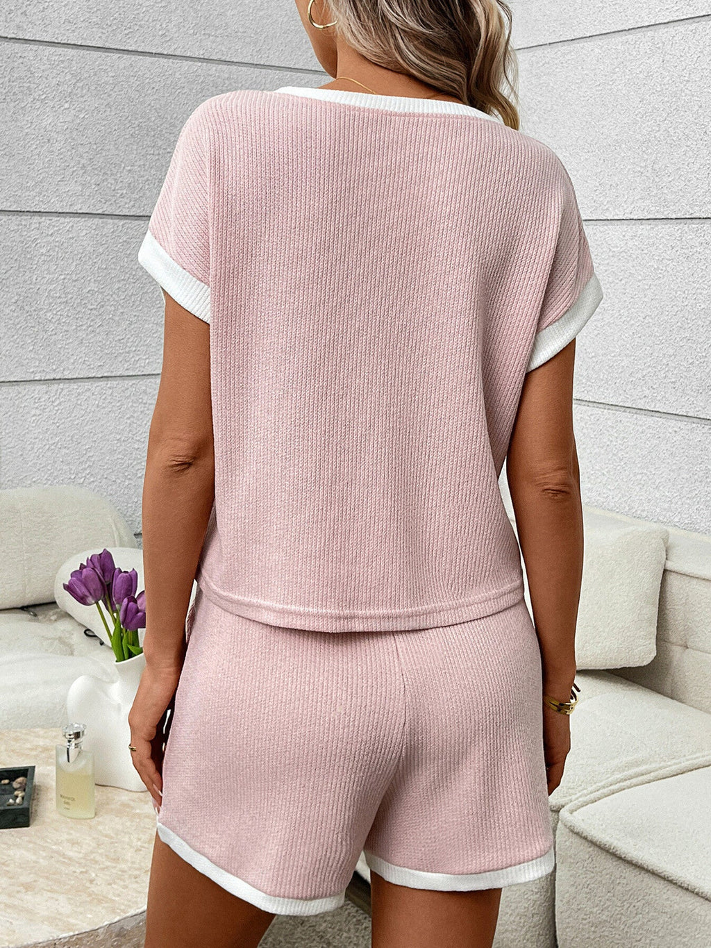 Contrast Trim Short Sleeve Top and Shorts Set product image 6