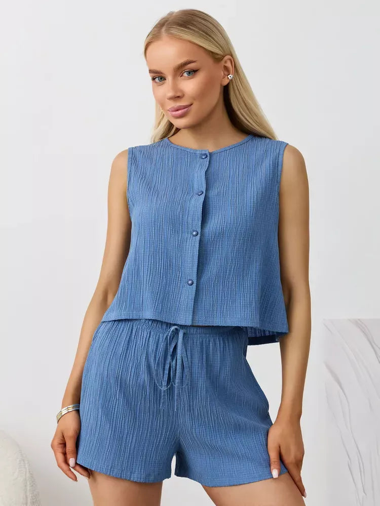 Textured Round Neck Tank and Shorts Set product image 20