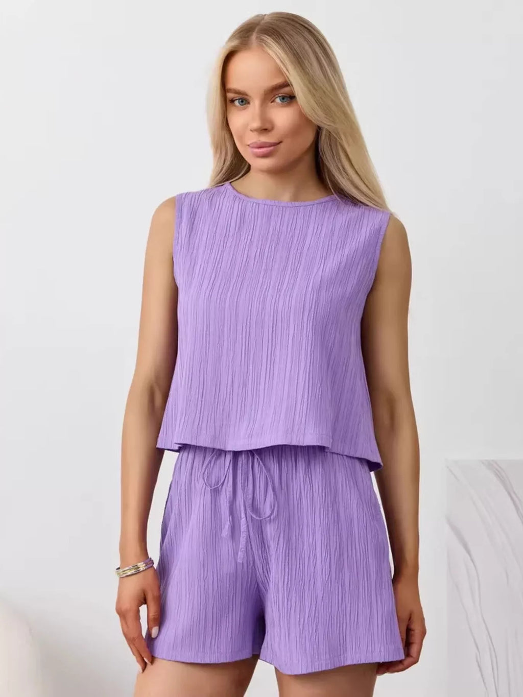 Textured Round Neck Tank and Shorts Set product image 33
