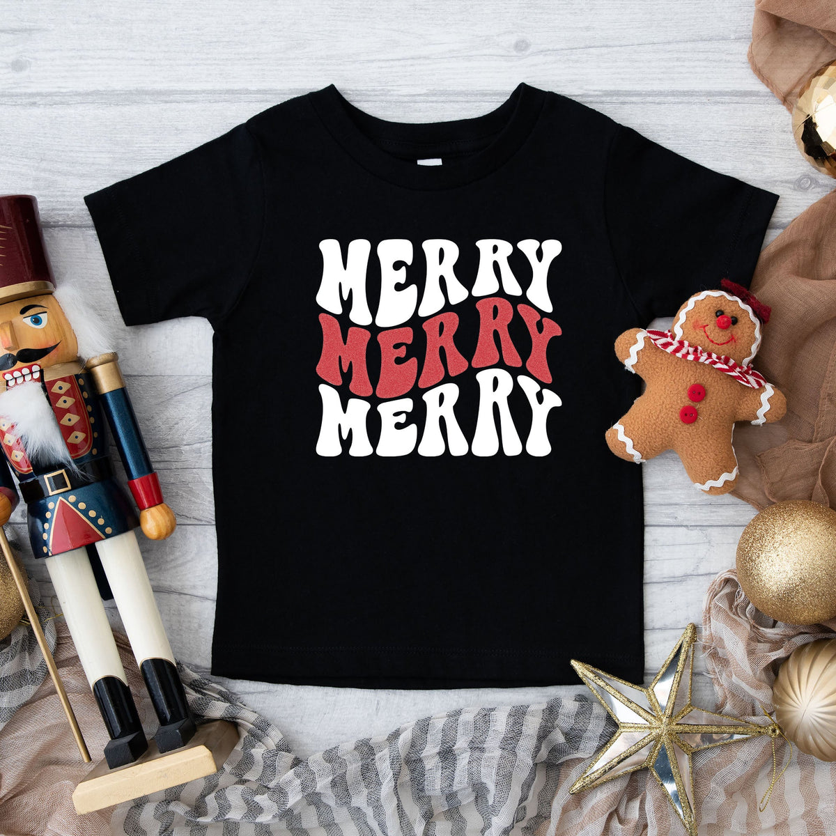 Merry Stacked Wavy Glitter | Youth Graphic Short Sleeve Tee product image 3
