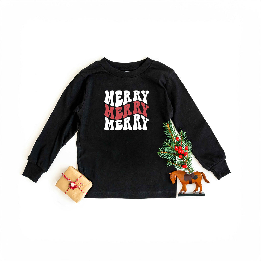 Merry Stacked Wavy Glitter | Toddler Graphic Long Sleeve Tee product image 2