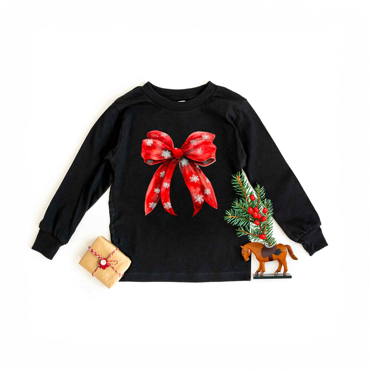 Coquette Christmas Snowflake Bow | Toddler Graphic Long product image 2