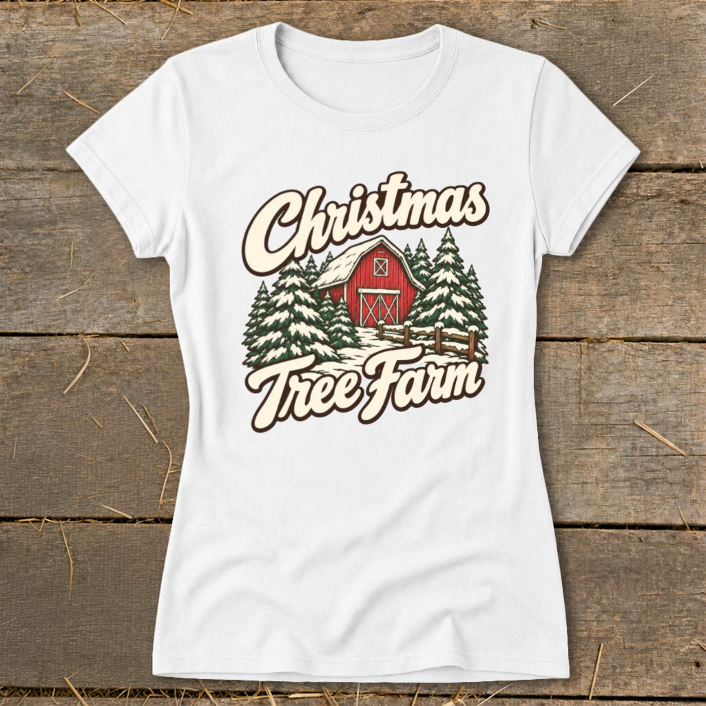 Christmas Tree Farm Barn Ladies Tee product image 1