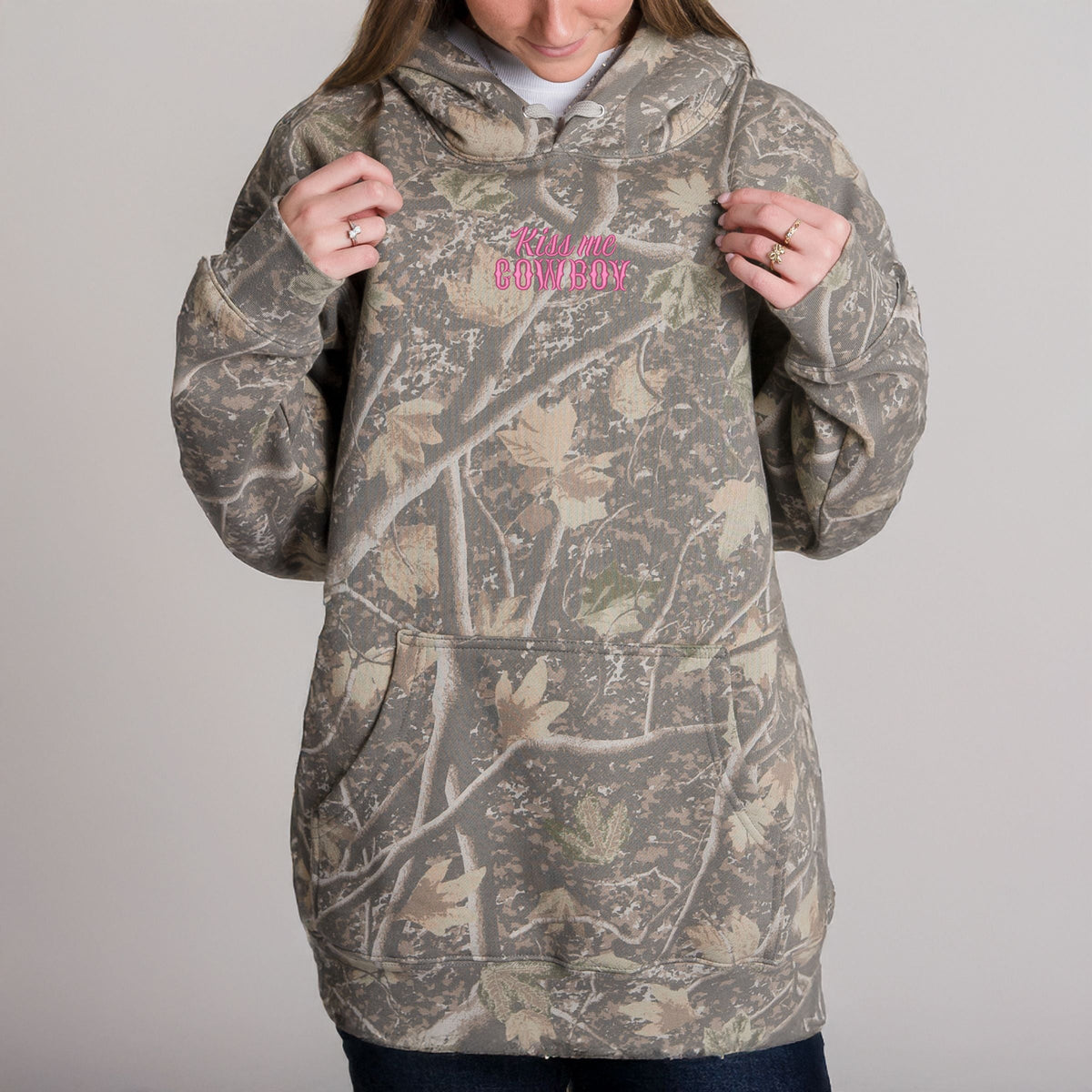 Embroidered Kiss Me Cowboy - Camo Hoodie product image 1