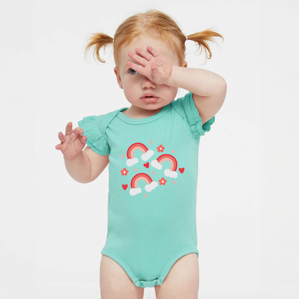 Valentine Rainbow | Baby Graphic Flutter Sleeve Bodysuit