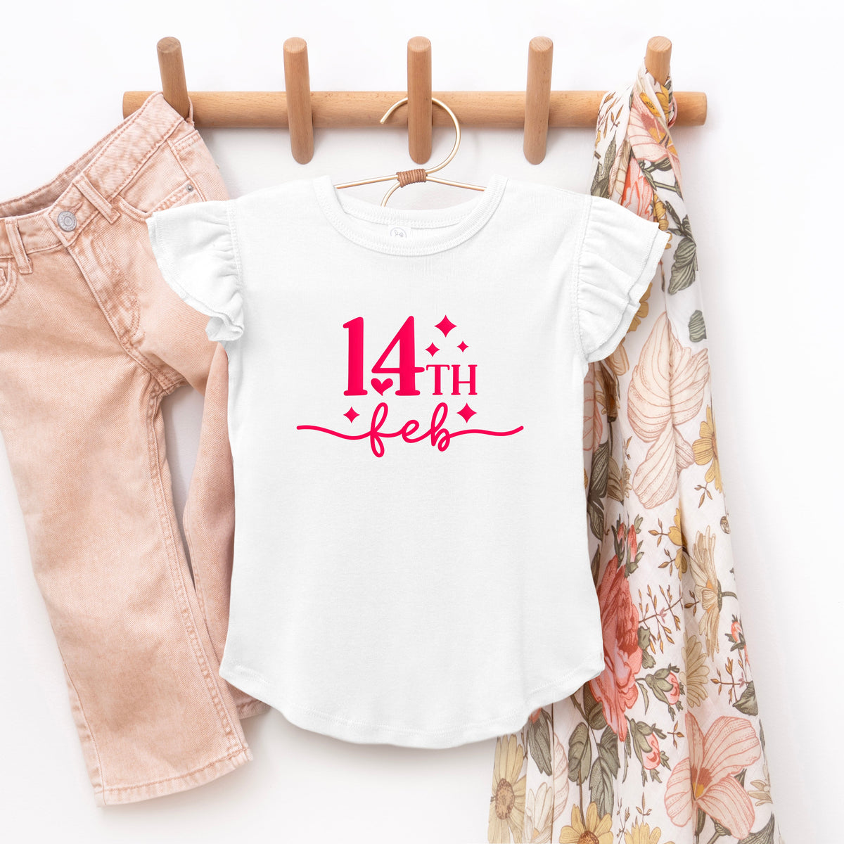 14th Feb Stars Puff Print | Toddler Graphic Flutter Sleeve product image 3