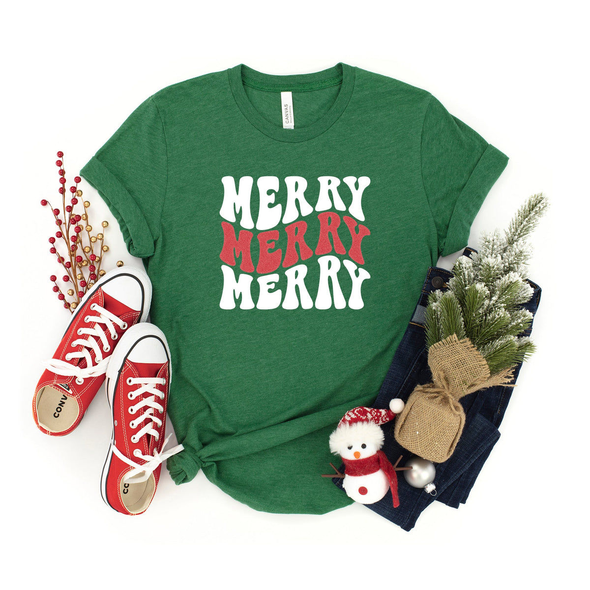 Merry Stacked Wavy Glitter | Youth Graphic Short Sleeve Tee product image 2