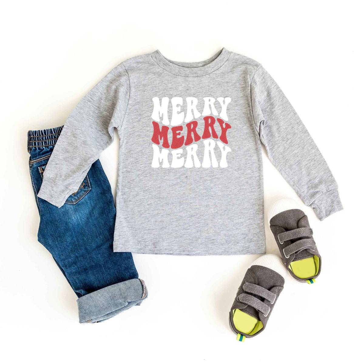 Merry Stacked Wavy Glitter | Toddler Graphic Long Sleeve Tee product image 1