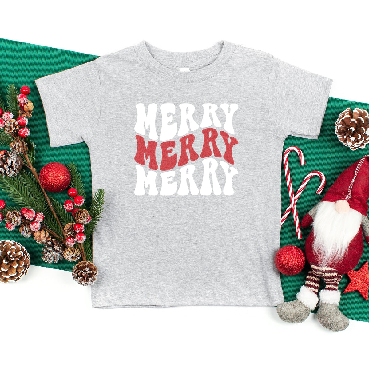 Merry Stacked Wavy Glitter | Youth Graphic Short Sleeve Tee product image 1