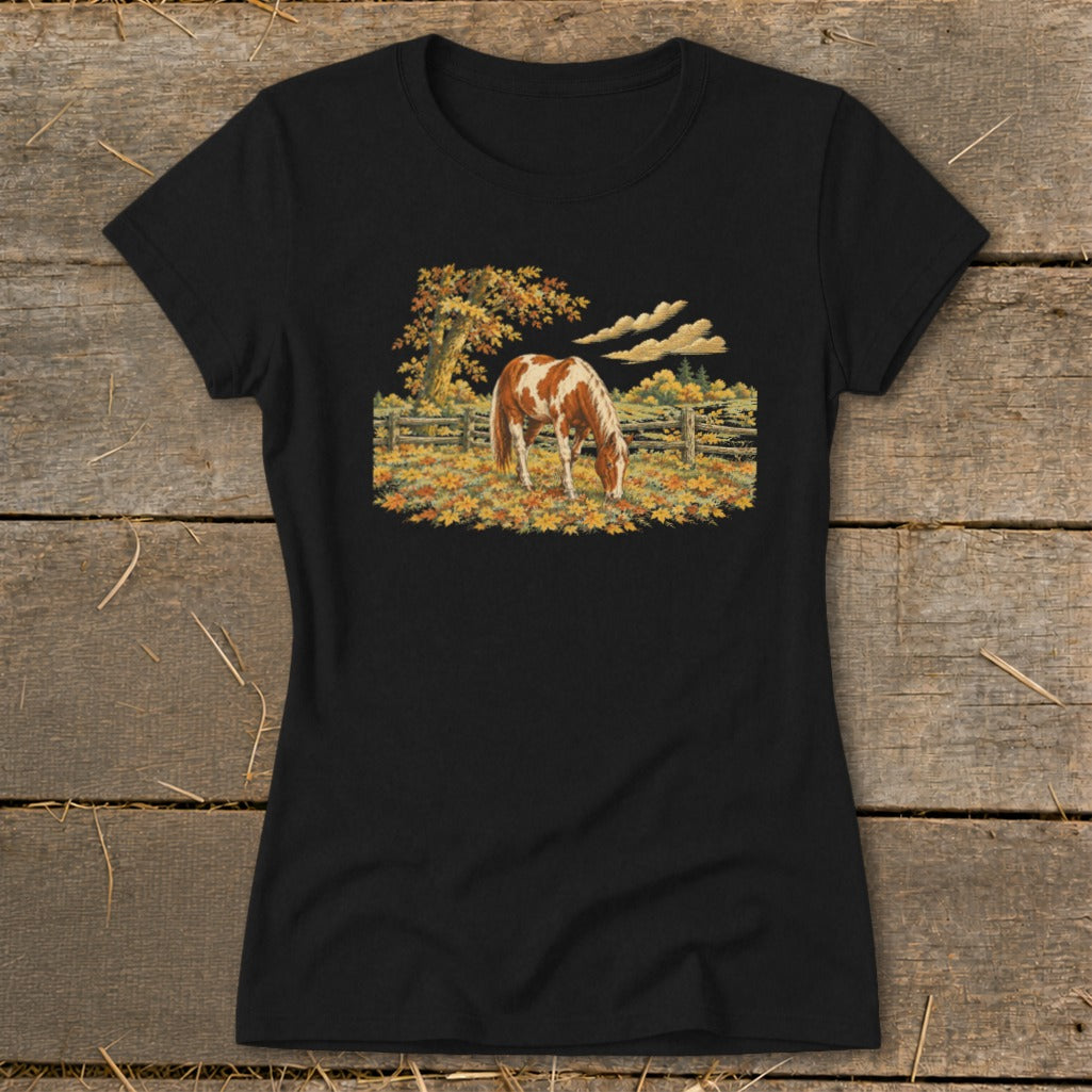 Horse in Fall Leaves Ladies Tee product image 2