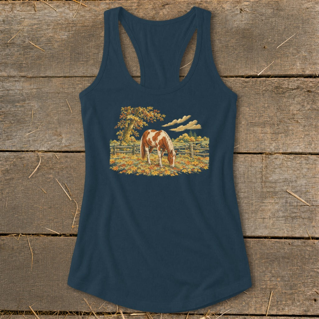 Horse in Fall Leaves Racerback Tank