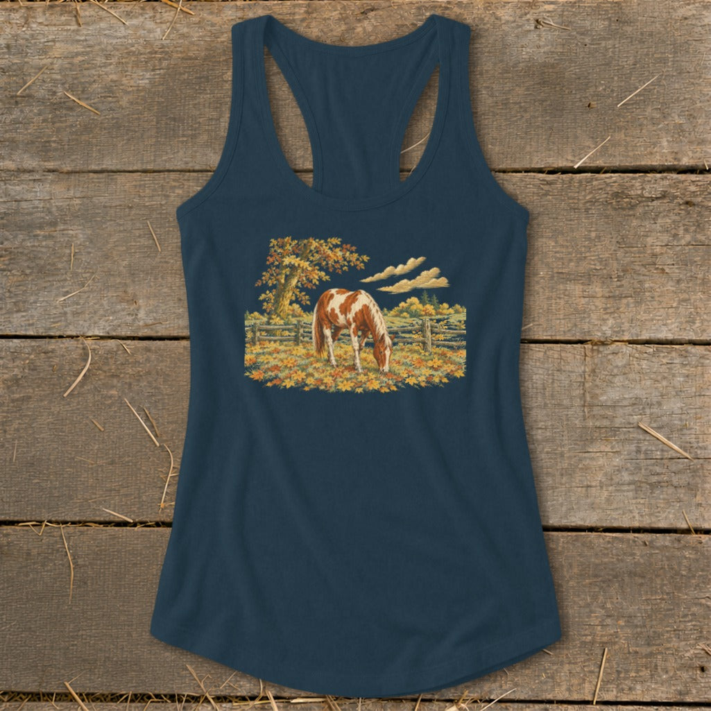 Horse in Fall Leaves Racerback Tank