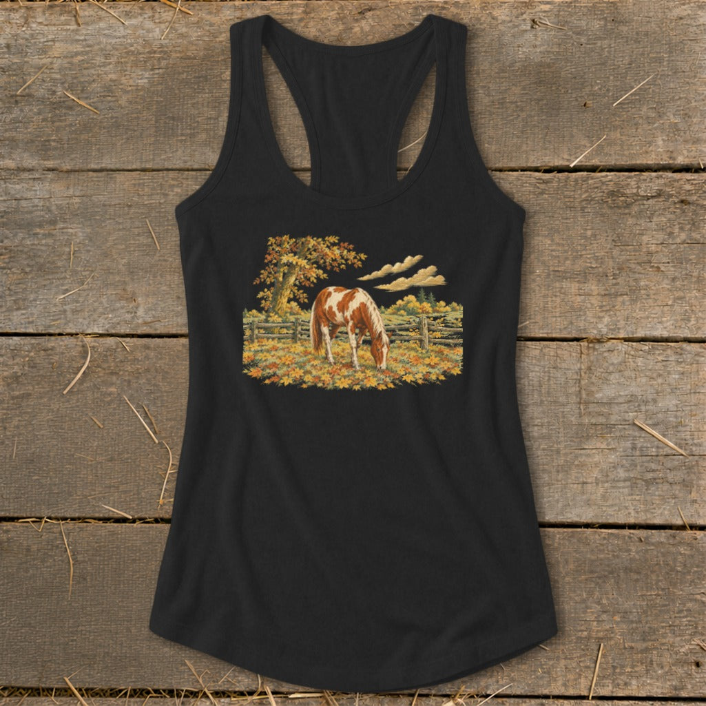 Horse in Fall Leaves Racerback Tank