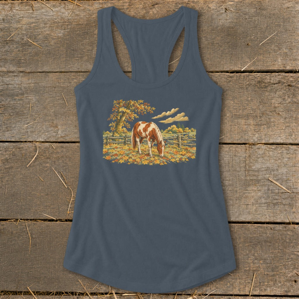 Horse in Fall Leaves Racerback Tank